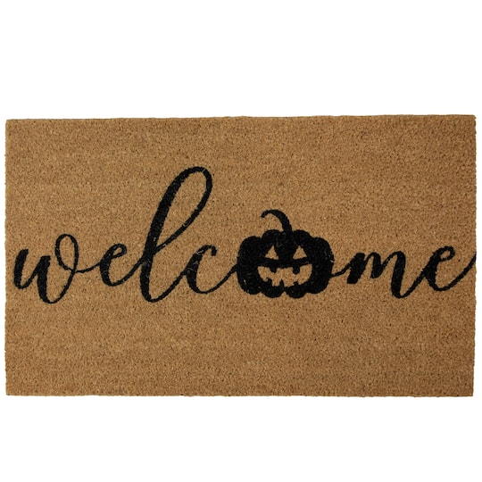Natural Coir Pumpkin Welcome Halloween Doormat By Northlight in Brown/Black | 18" x 30" | Michaels®